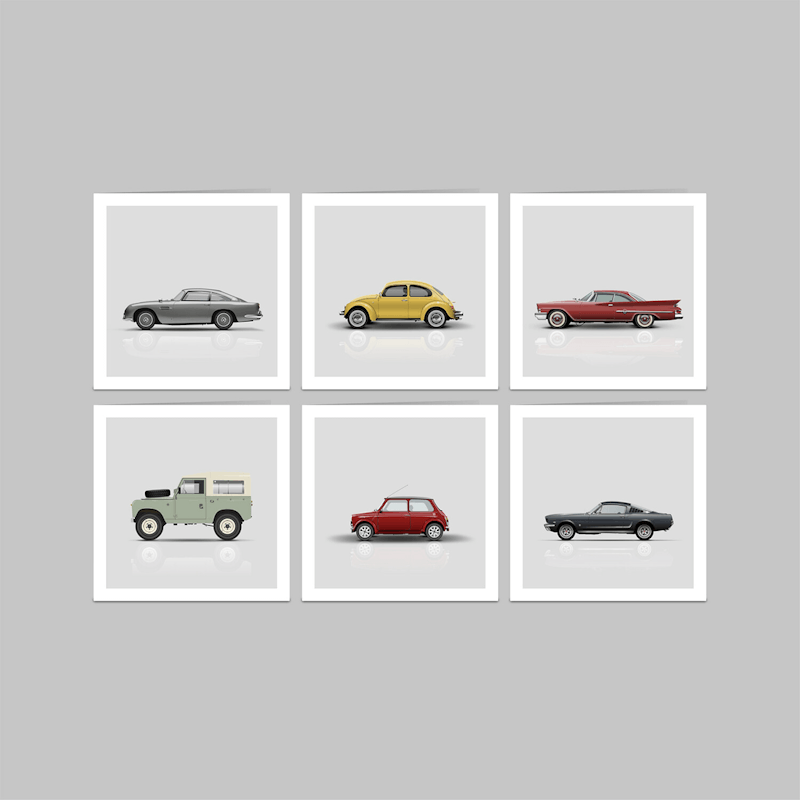 Six Assorted Classic Car Greetings Cards Free Delivery
