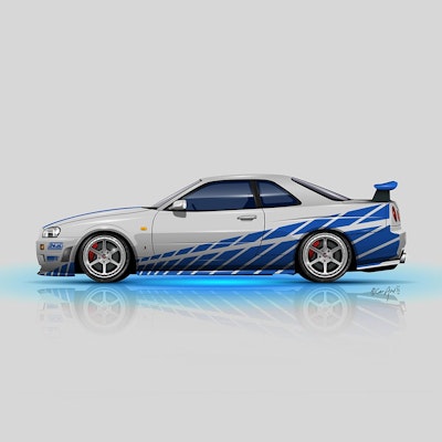 Nissan Skyline GT-R R34 (Fast & Furious livery) - Car illustration